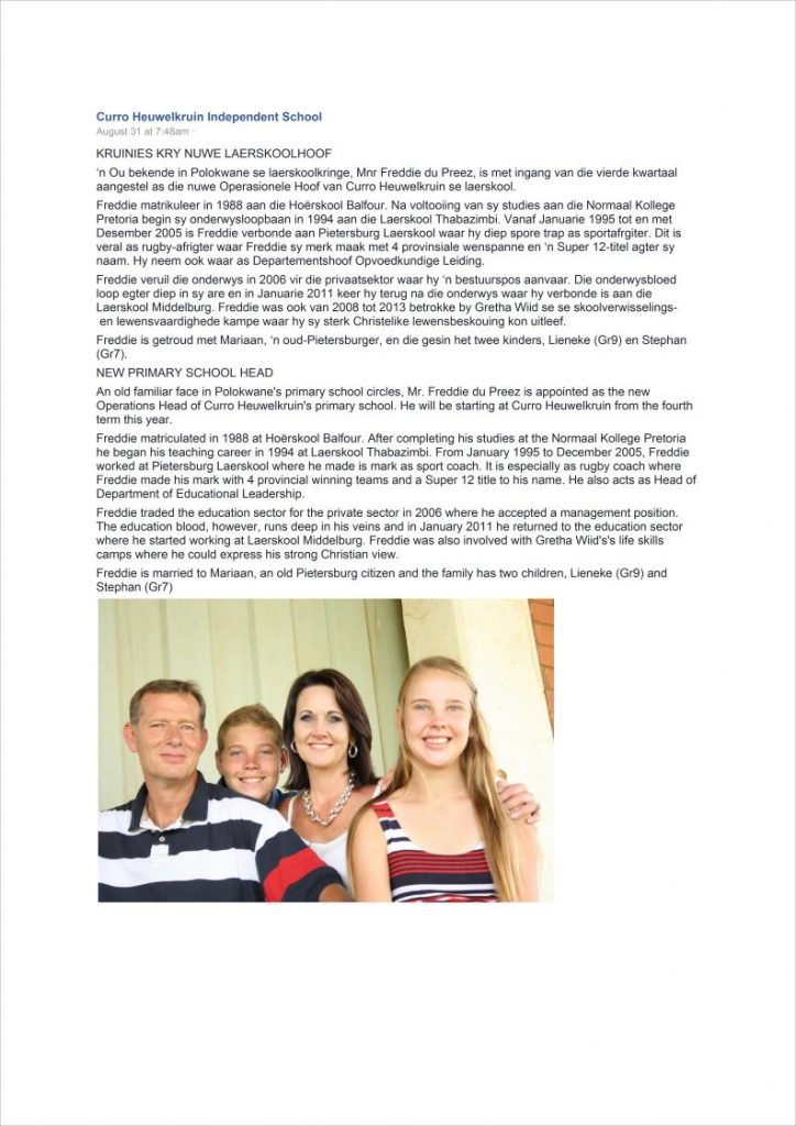 Pietersburg Laerskool Oud Leerlinge en Personeel